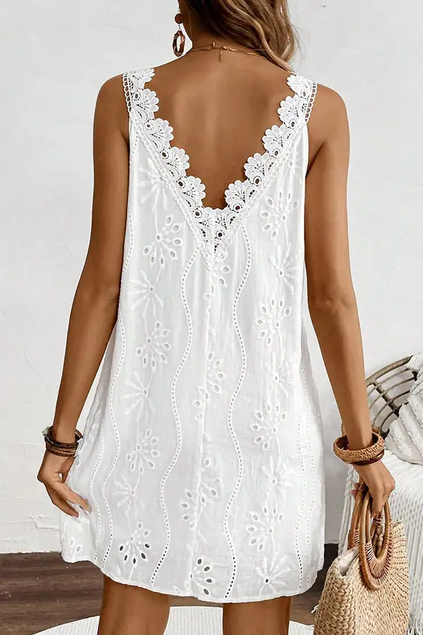 Patchwork V Neck Solid Mini Dress