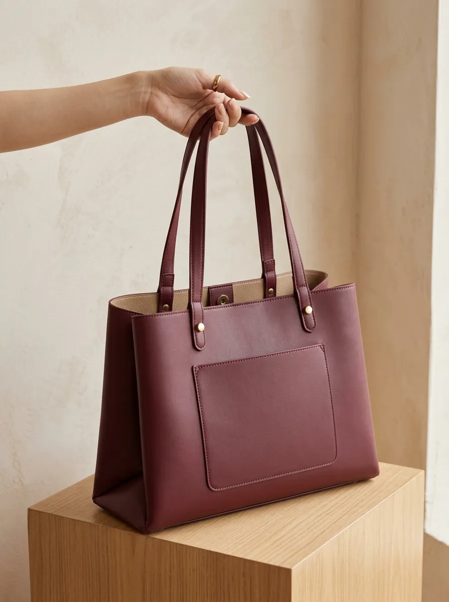 Women's Front-Pocket External-Pocket Snap Shoulder-Strap Tote Bag