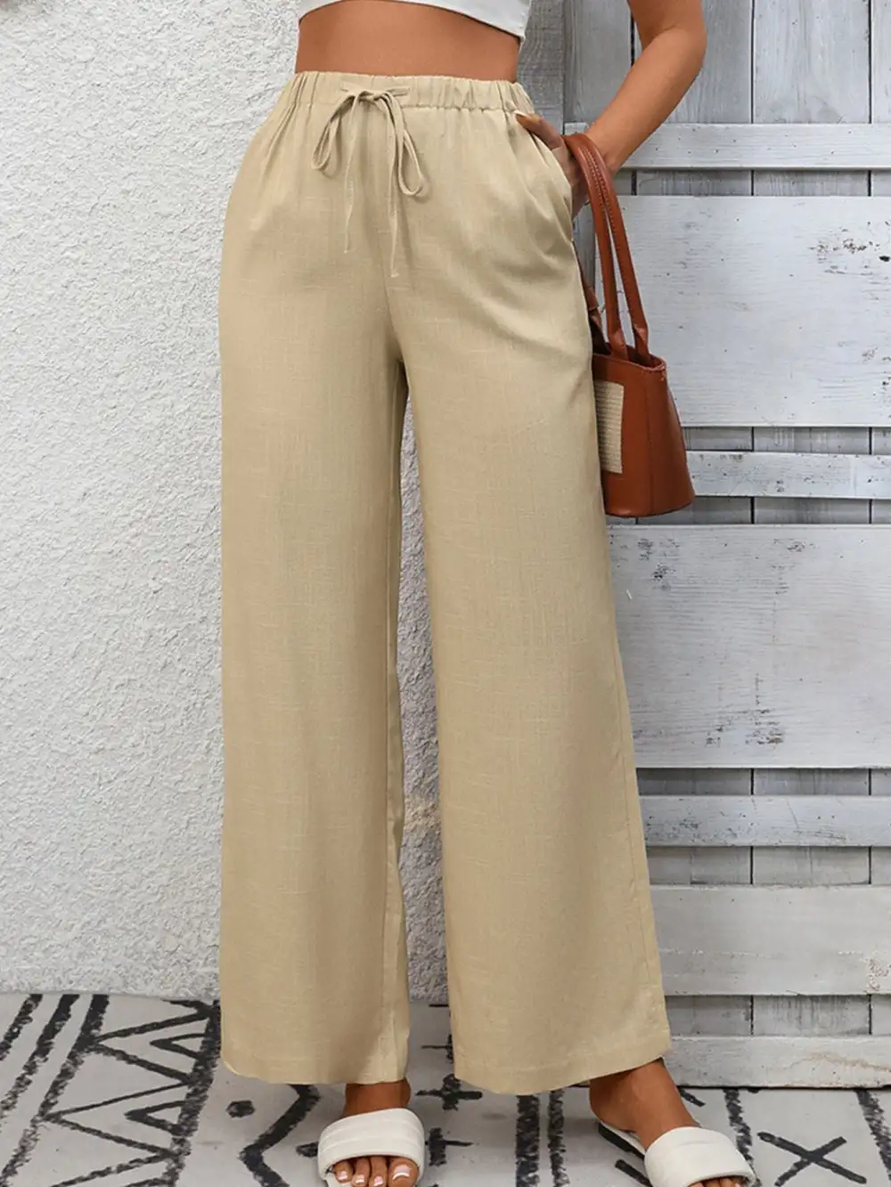 Wide Leg High Waist Drawstring Pocketed Pants
