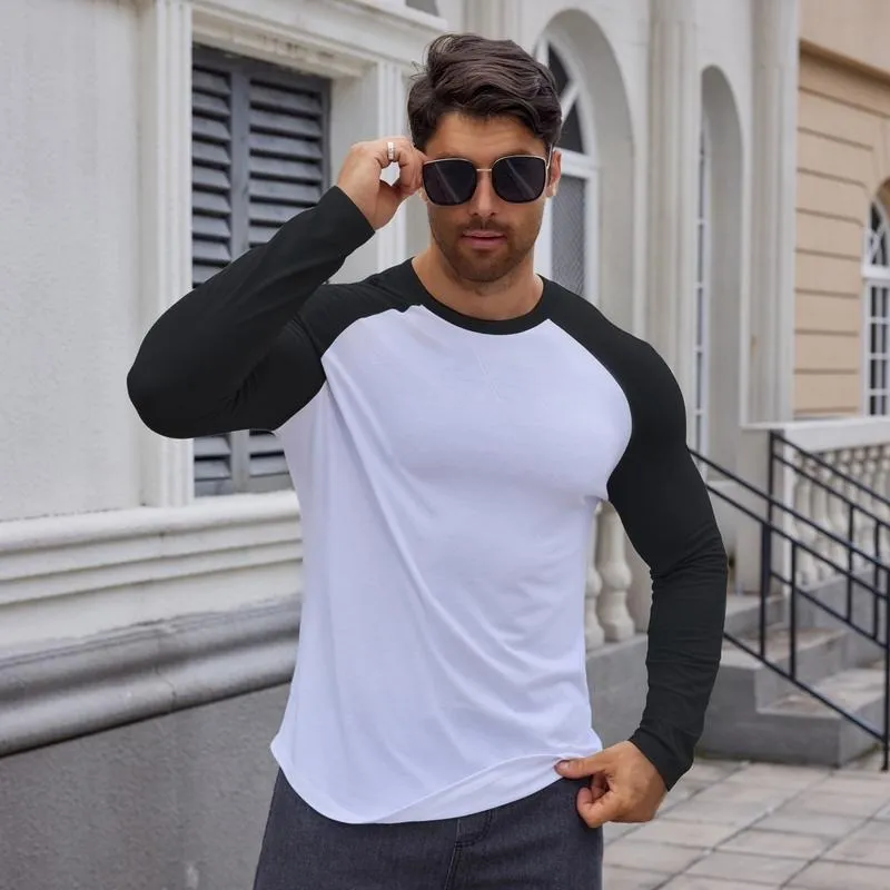 Men's long-sleeved color-blocked slim-fit T-shirt
