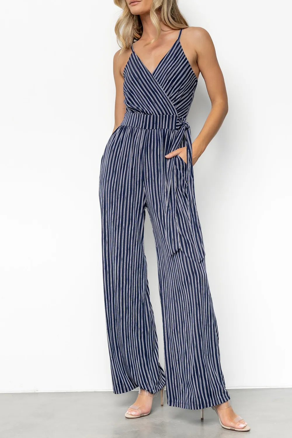 Classic Versatile Casual Breathable Navy Stripe Jumpsuit