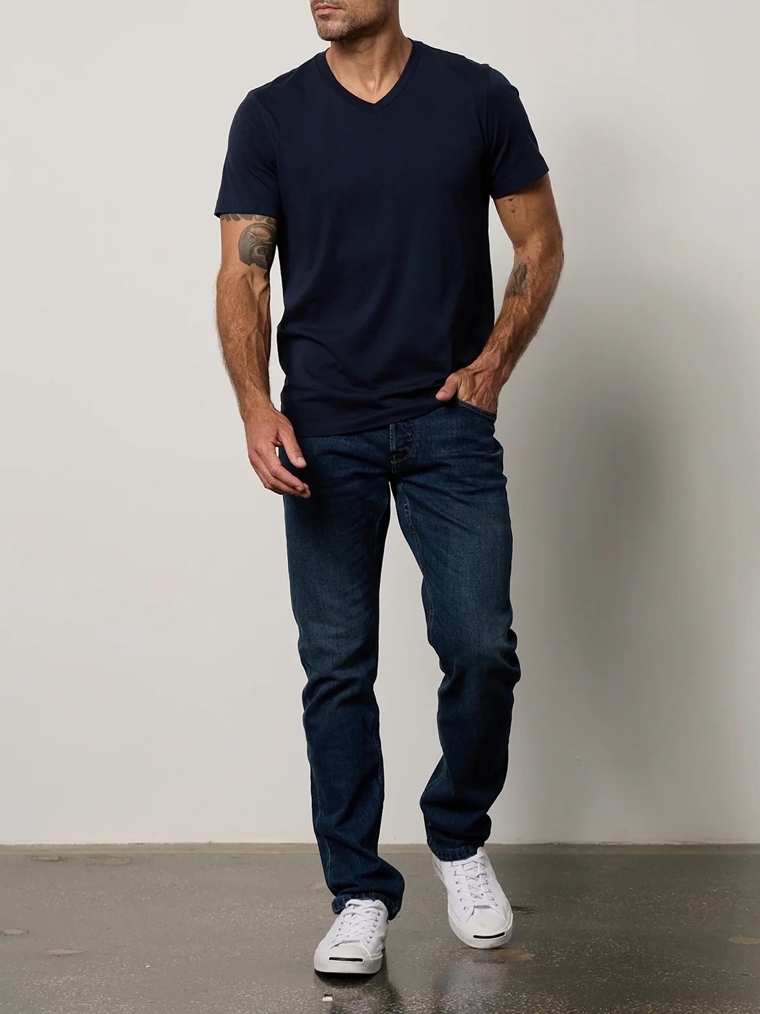 Men's Fashion Cotton V-Neck Solid Short Sleeve T-Shirt