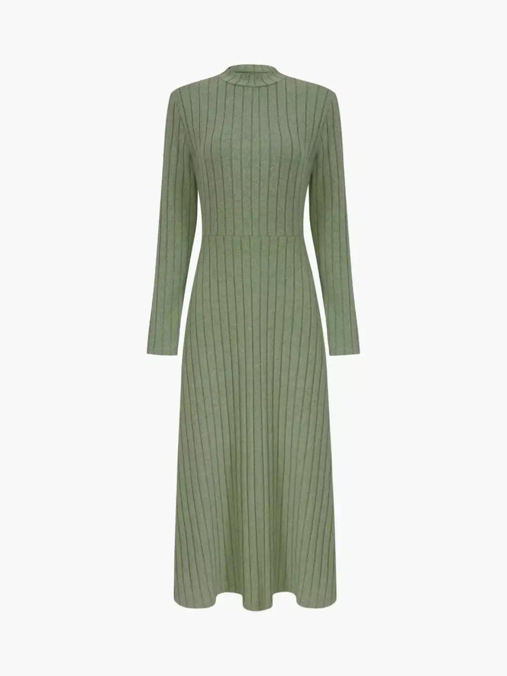 Ribbed Ribbed Knit Long Sleeve Midi Dress