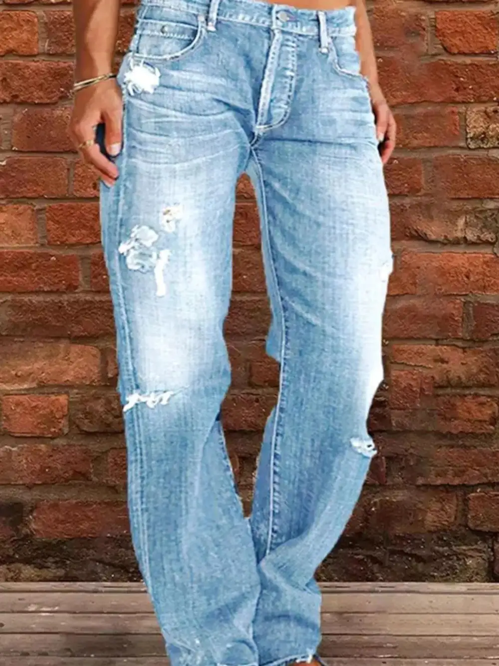 Balanced Raw Hem Distressed Denim Jeans