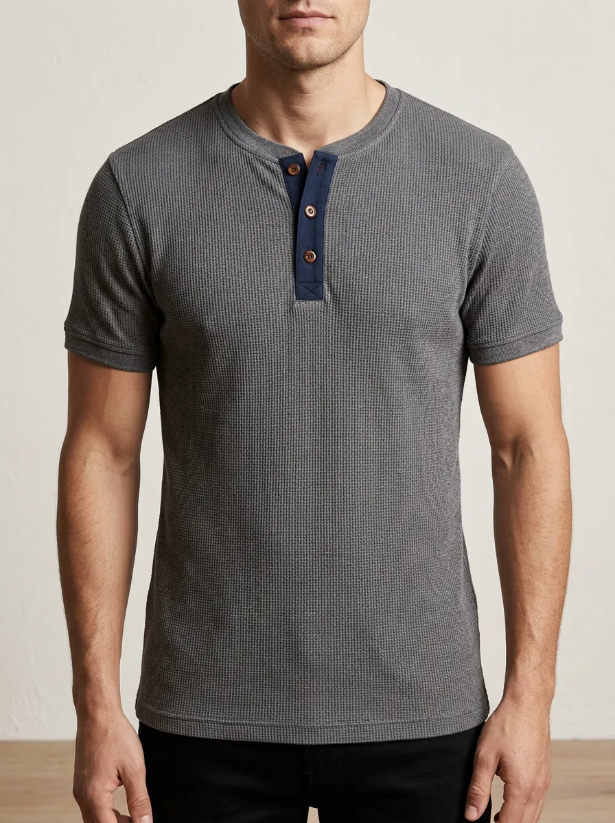 Button-Placket Men's Short-Sleeve Henley Shirt