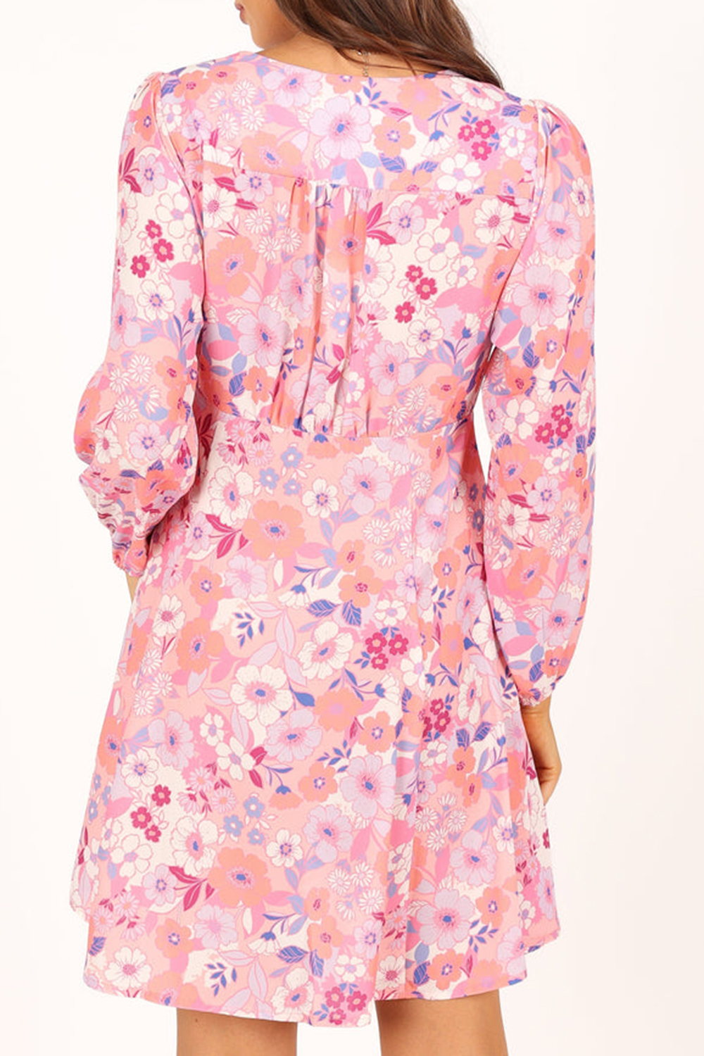 PINK FLORAL LONG SLEEVE MINI DRESS