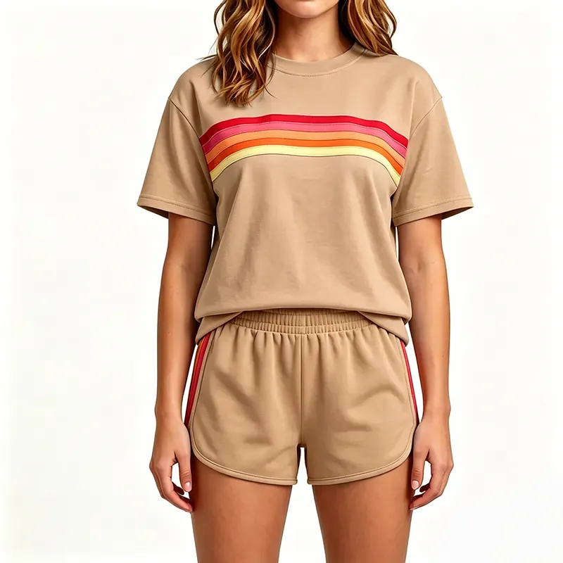 Women's two-piece rainbow striped outdoor sportswear set