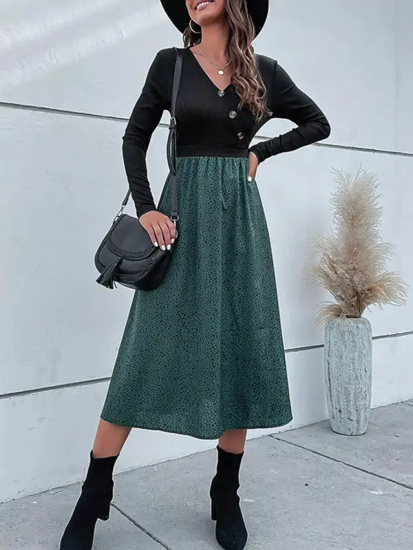 Animal Print Long Sleeve Midi Dress