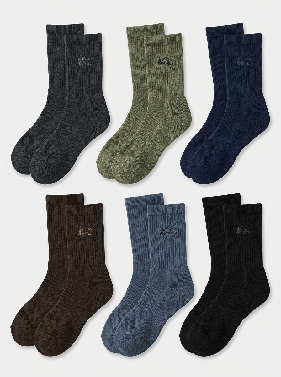 Men's Six-Pair Mountain Crest Embroidered Ribbed Crew Sock Set