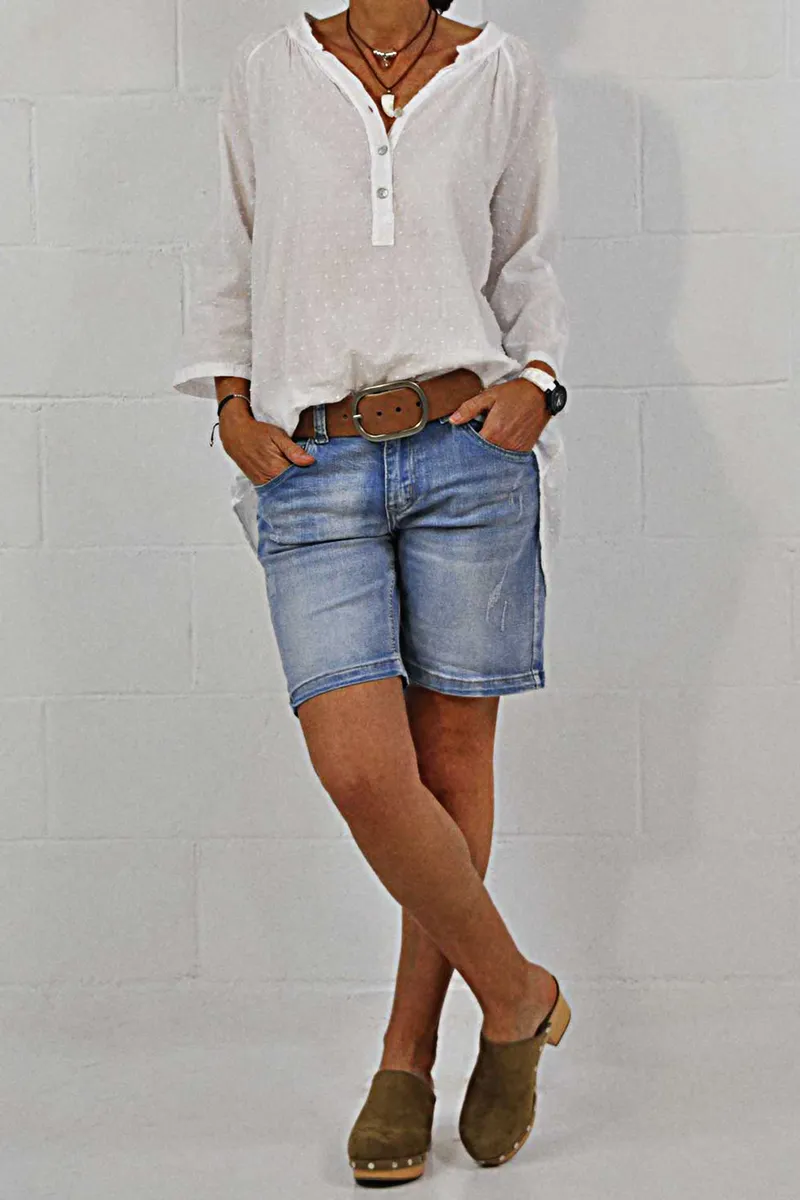 Zip Fly Ripped Denim Shorts Without Belt