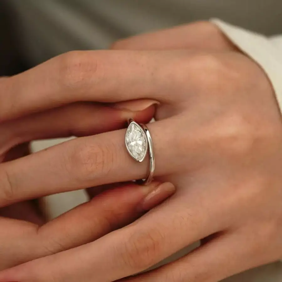 Delicate Sparkle Sterling Silver Marquise Bypass Ring