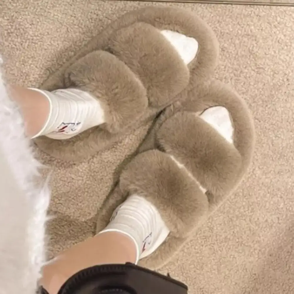 Refined Fuzzy Open Toe Slippers