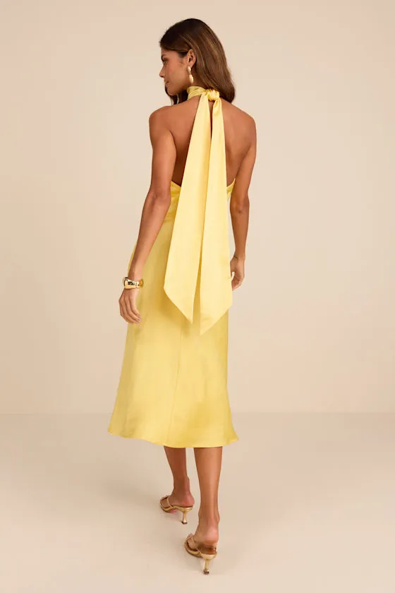 Exceptional Status Rust Halter Backless Slip Midi Dress