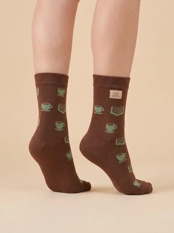 Versatile Coffee-Motif Book-Motif Casual Socks