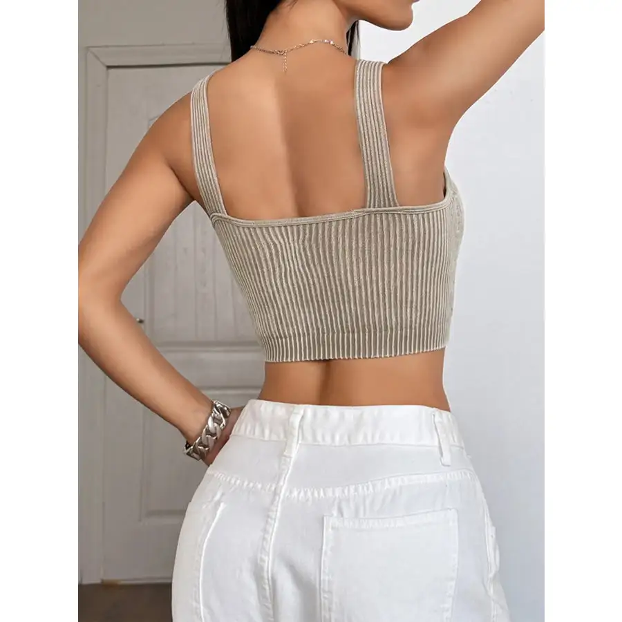Ribbed Scoop Neck Crop Tank Top