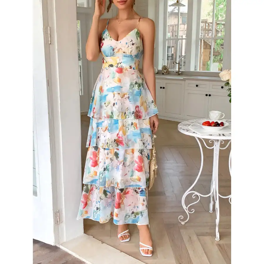 Floral Print Layered Maxi Cami Dress