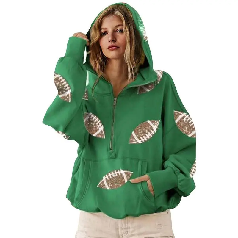 Women Oversized Game Day Hoodie – Sparkle, Comfort & Team Spirit!