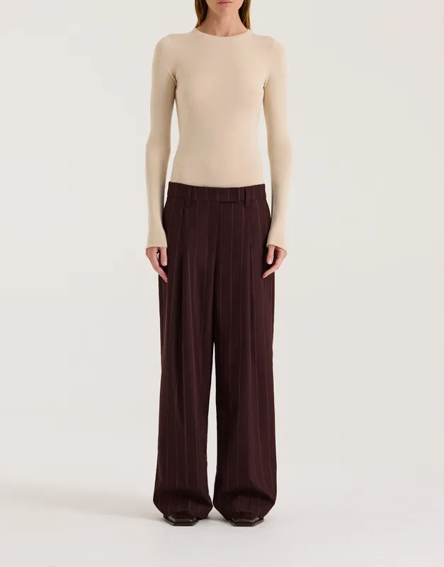 Burgundy Pinstripe Relaxed Low-Rise Trouser