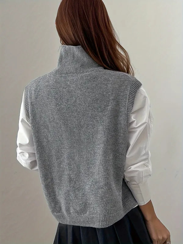 Turtle Neck Vest Jacket Y2k Sleeveless Knitted