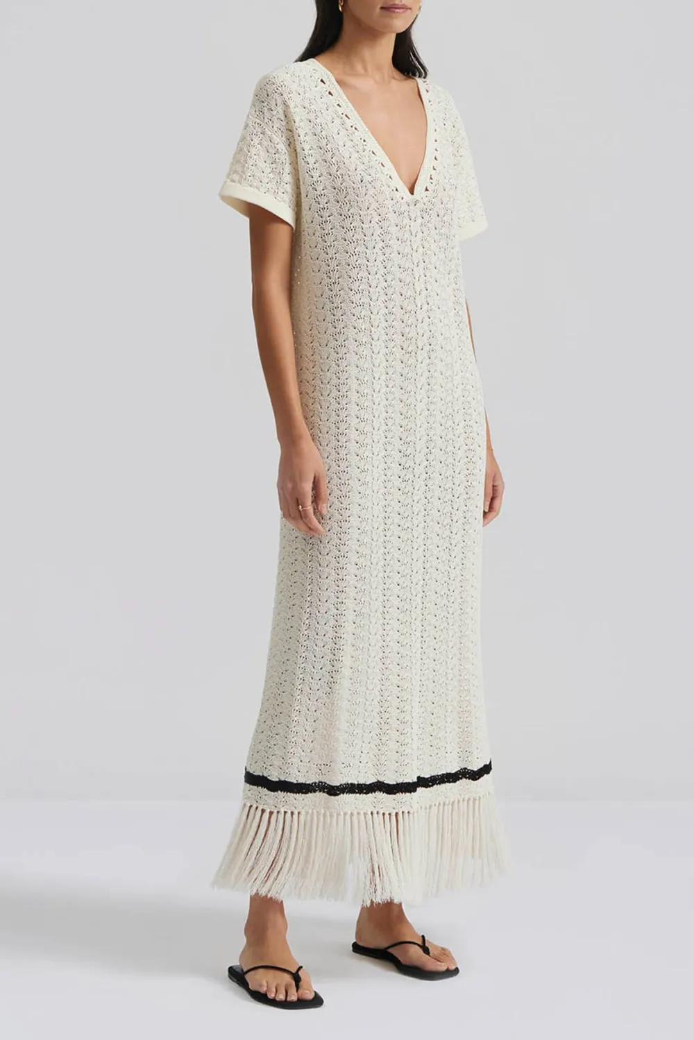 AIRA KAFTAN-Fringe detail knitted kaftan