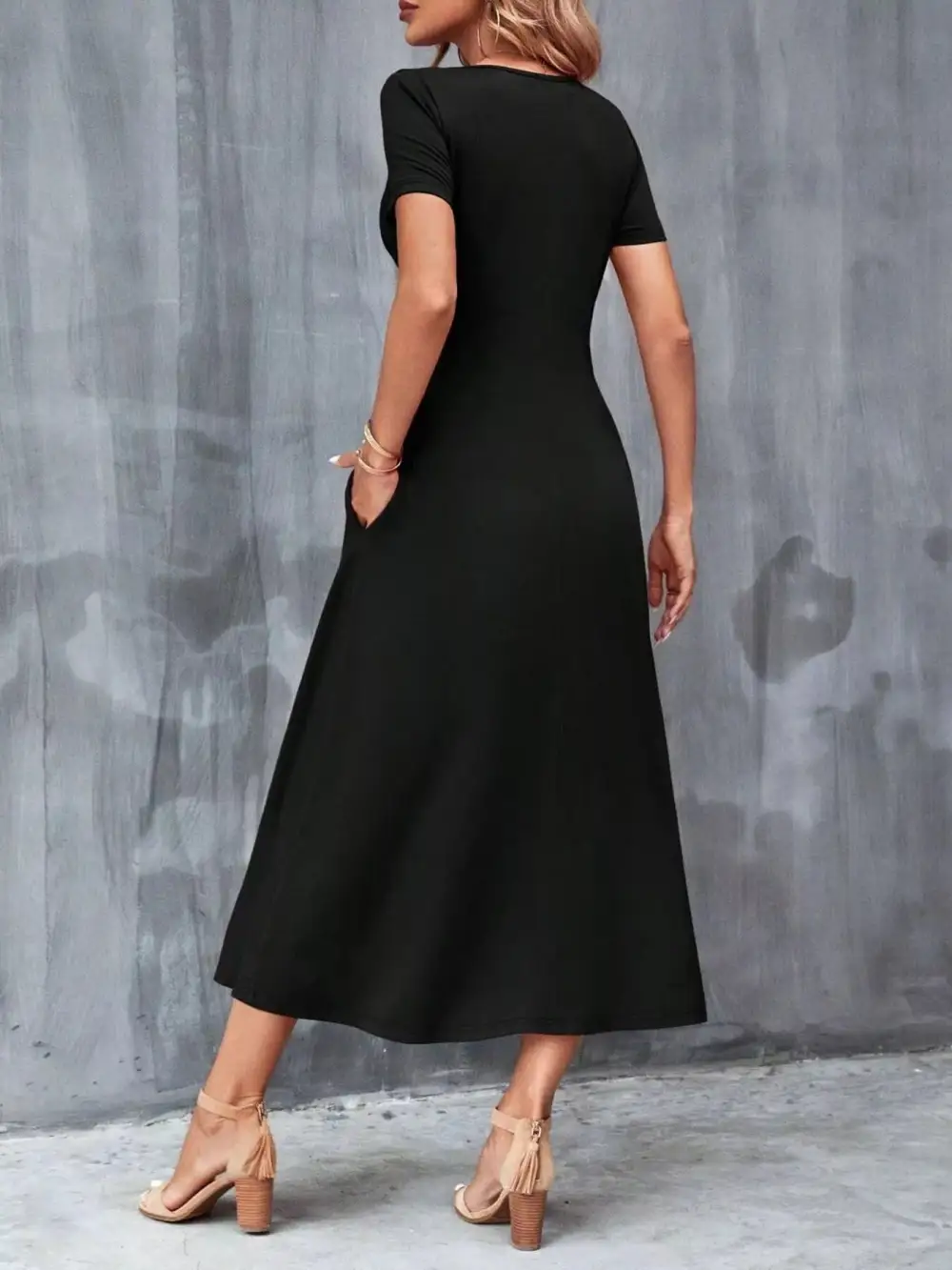 V Neck Short Sleeve Dress Casual