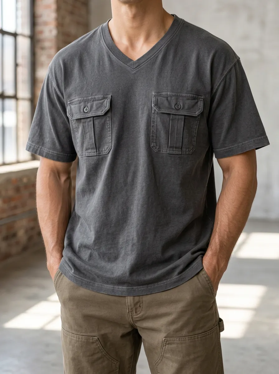 Men's Utility T-Shirt with Faded Finish and Washed Finish