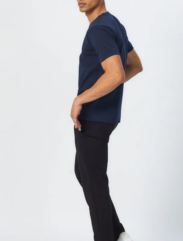 Deep Blue Cotton V-Neck T-Shirt