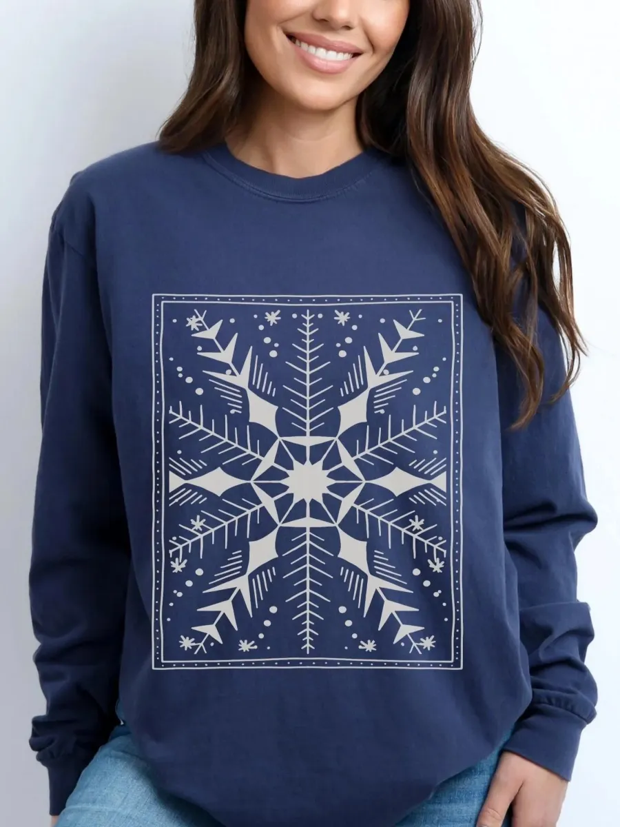 Minimalist Snowflake Round Neck T-Shirt