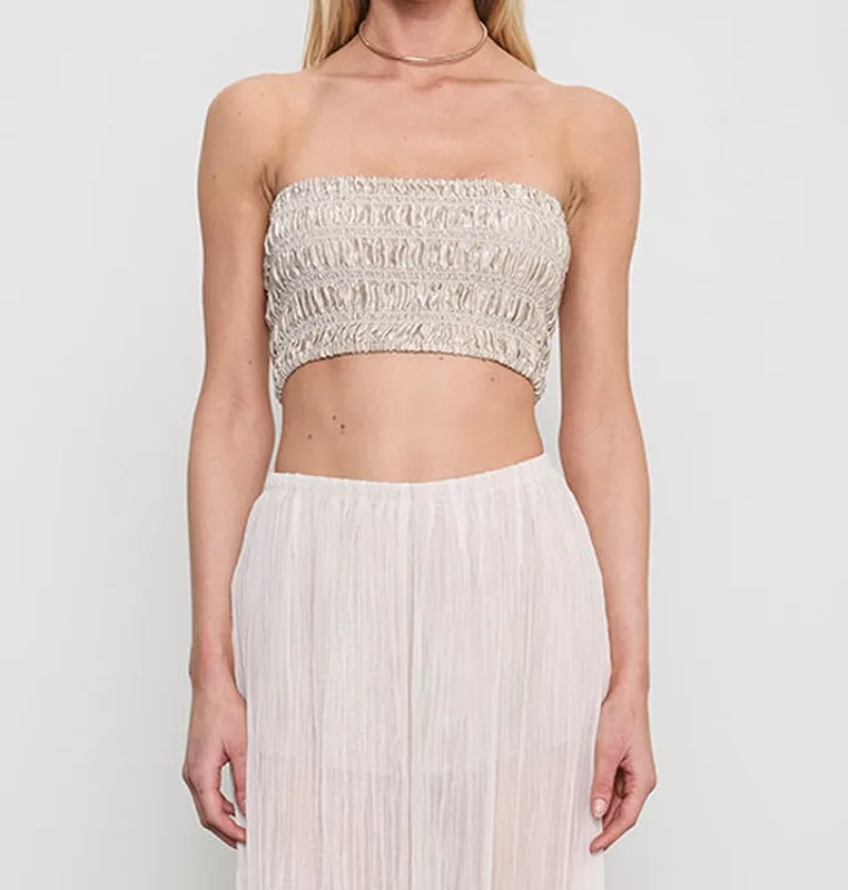 Satin Smocked Top Champagne