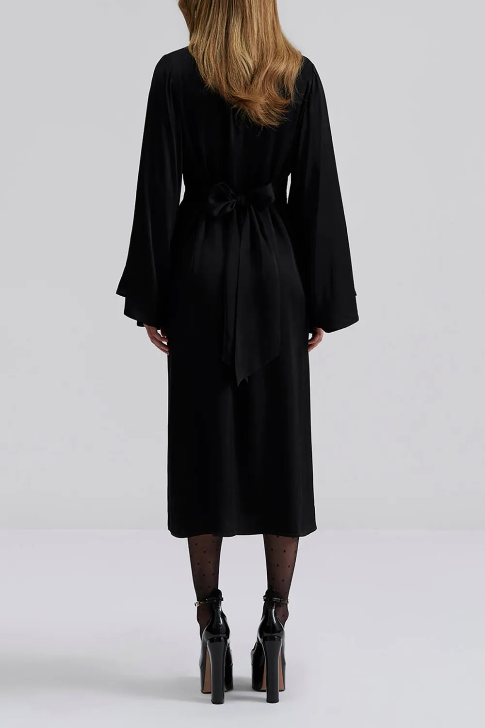 V Neck Button Front Midi Dress