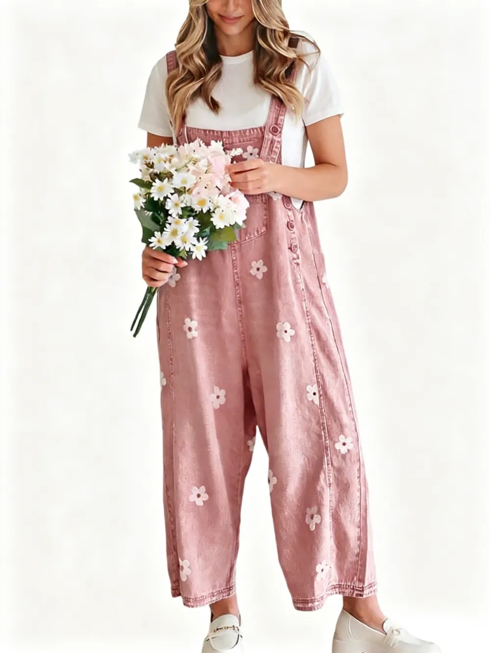 Women's Floral Printed Bib Overall Jumpsuit