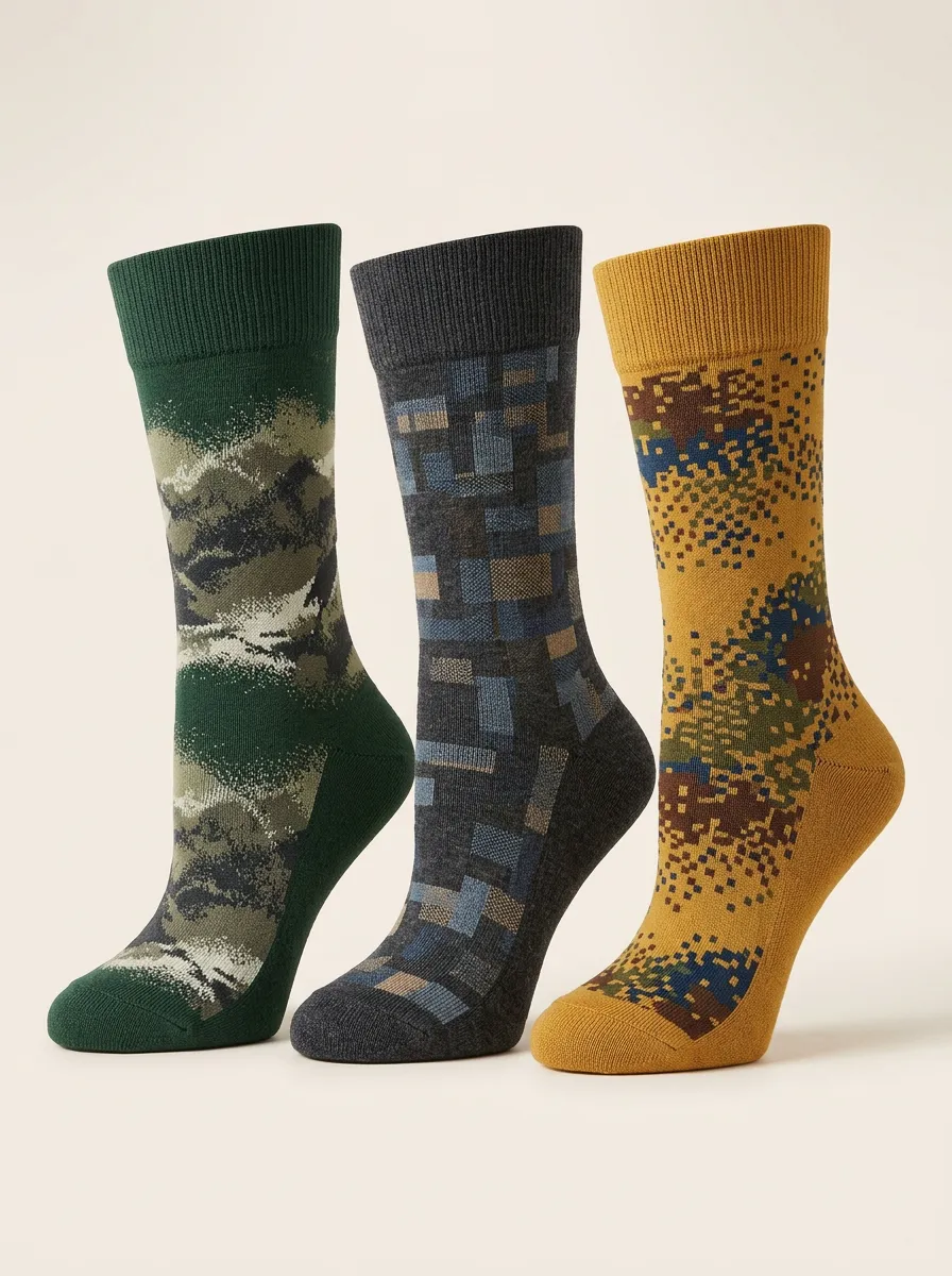 Men's Geometric Camo Pattern Print 3-Pack Socks