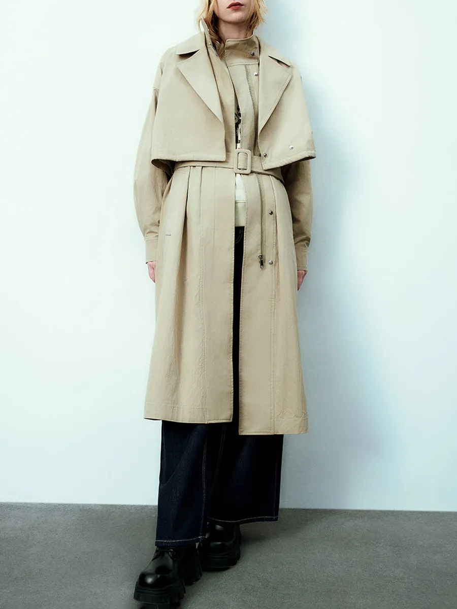 Ladies' Off-The-Shoulder Long High-Neck Casual Trench Coat