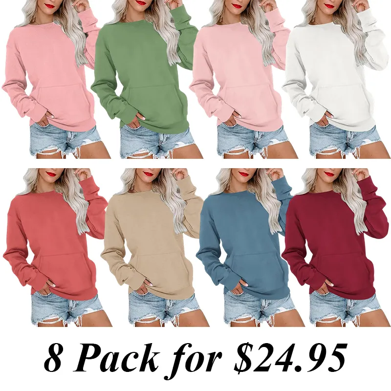 8PACK-Women's Crewneck Hoodless Sweatshir