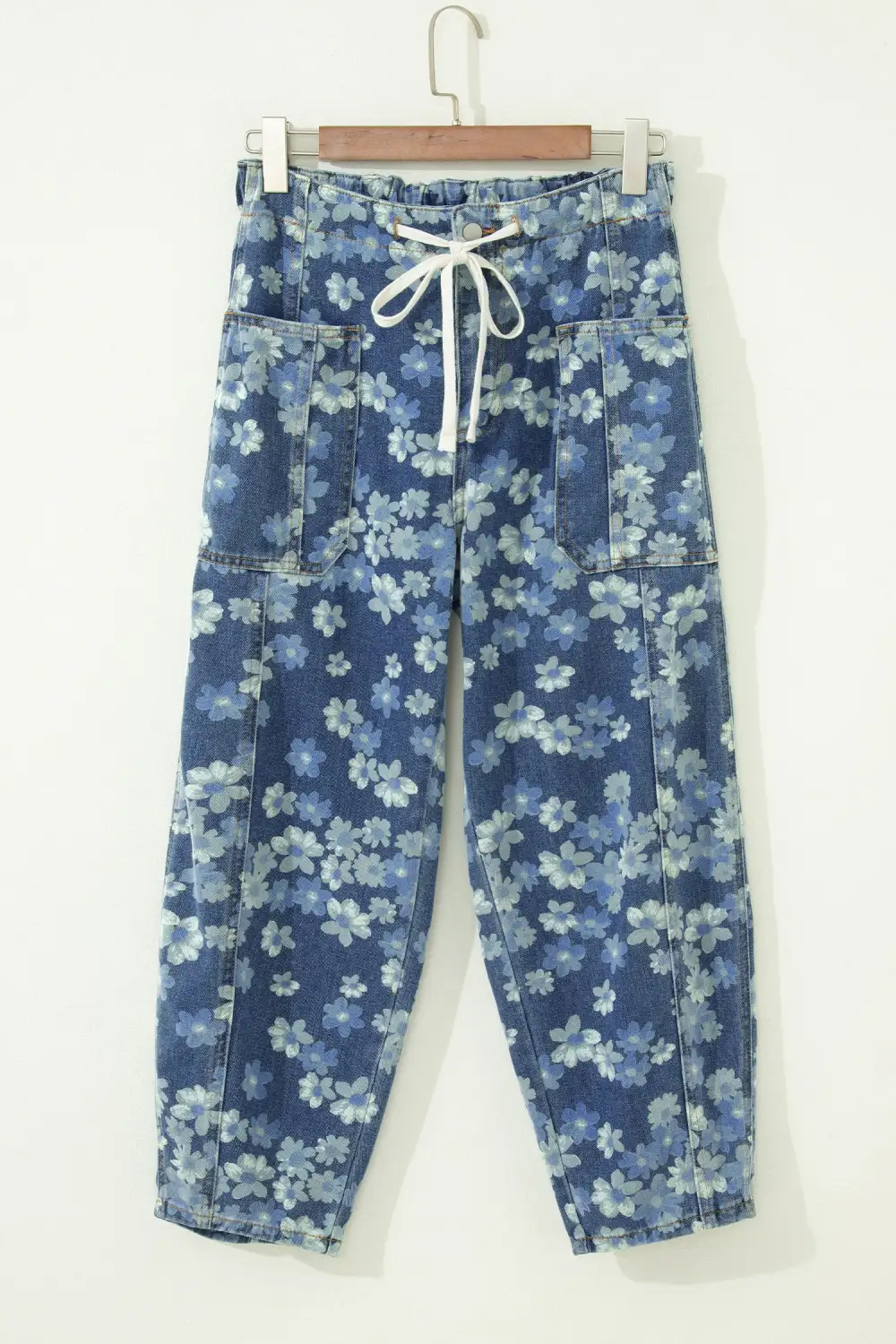 Barrel Drawstring Floral Print Dainty Printed Jeans
