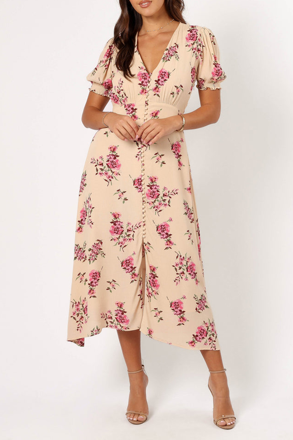 VANILLA ROSE FLORAL MIDI DRESS