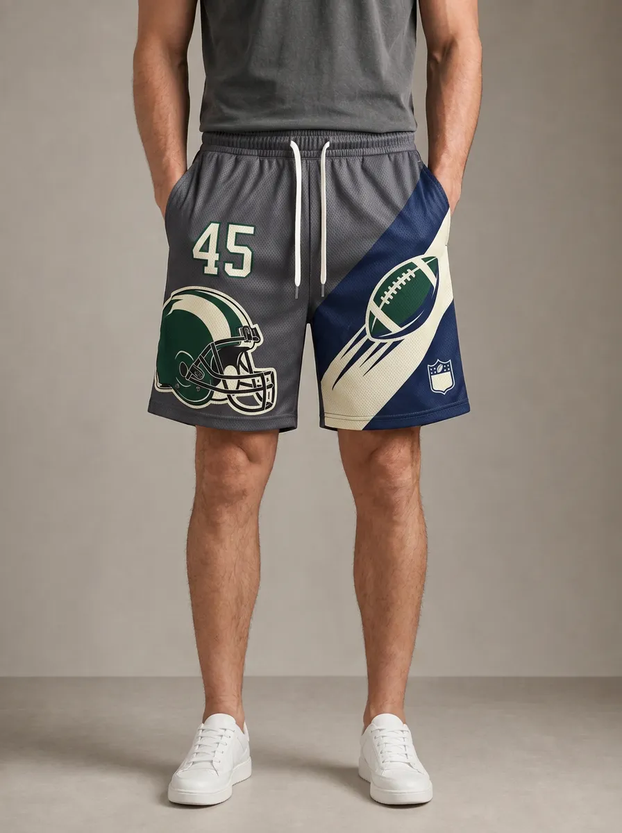 Men's American Football Helmet Number 45 Printed Mesh Shorts