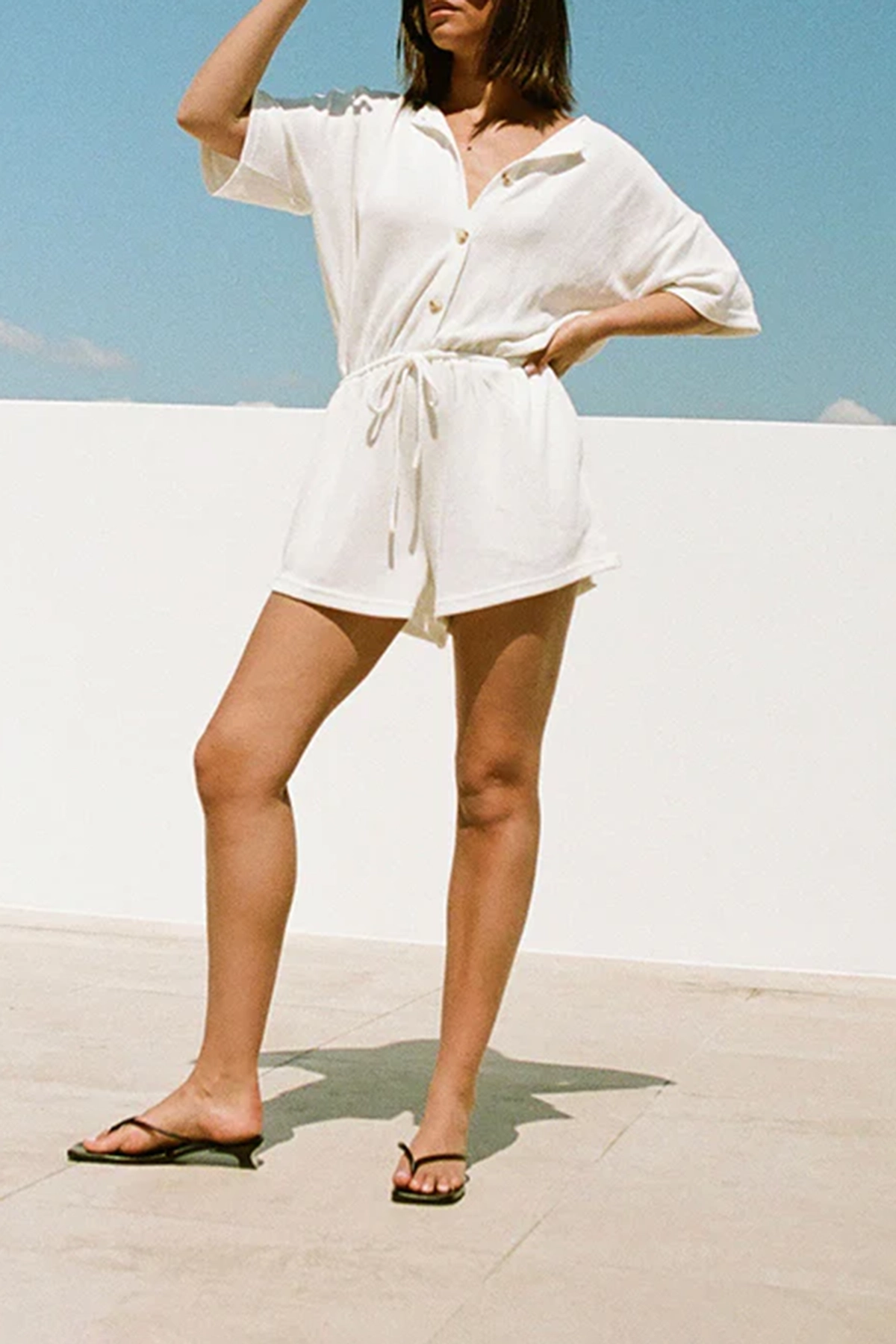 Loose Fit Button Up Short Romper