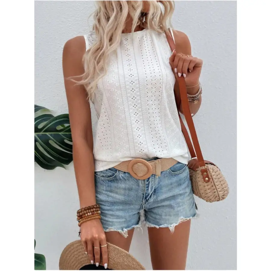 Eyelet Round Neck Tank