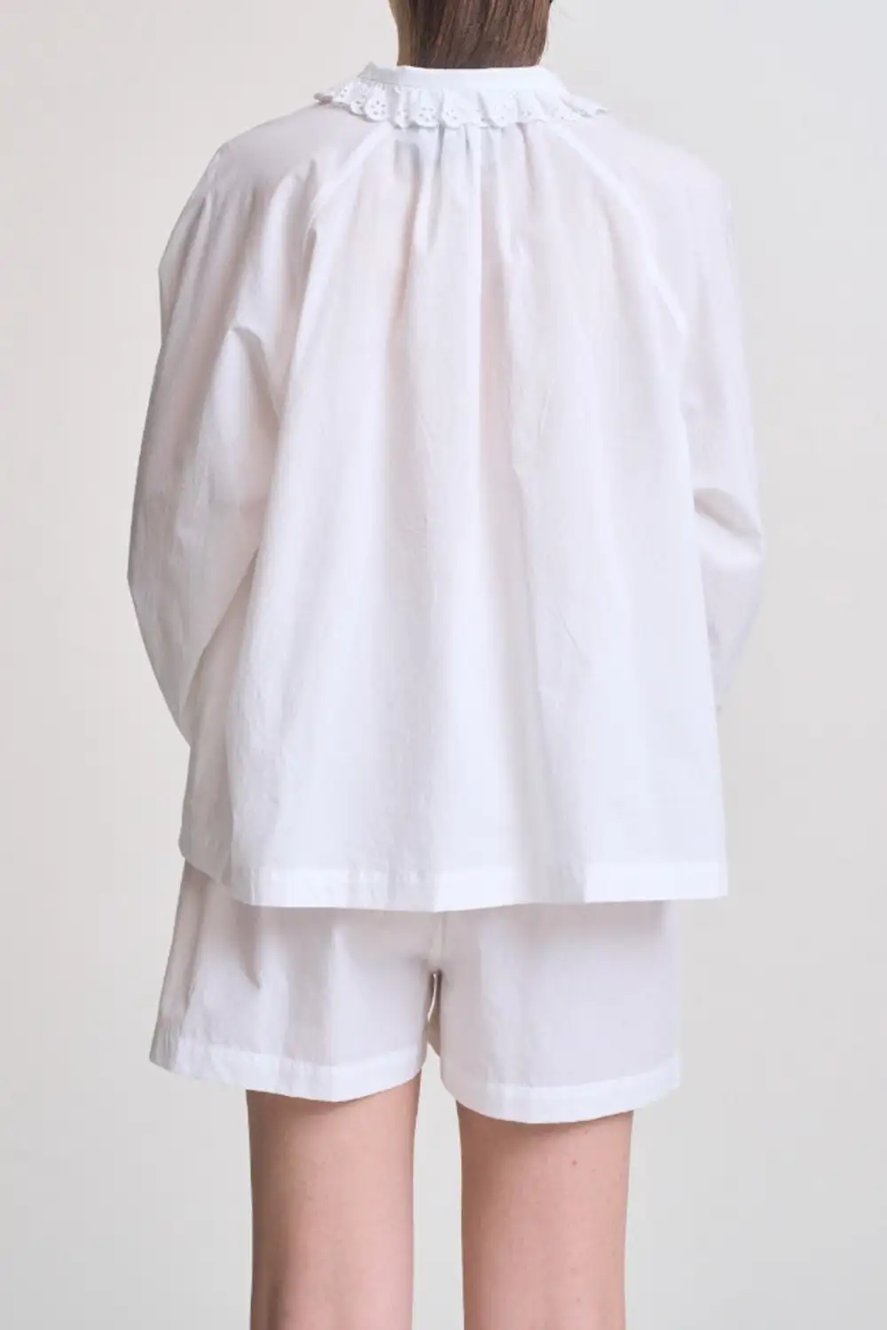 Lace Eyelet Button Front Collared Shirt