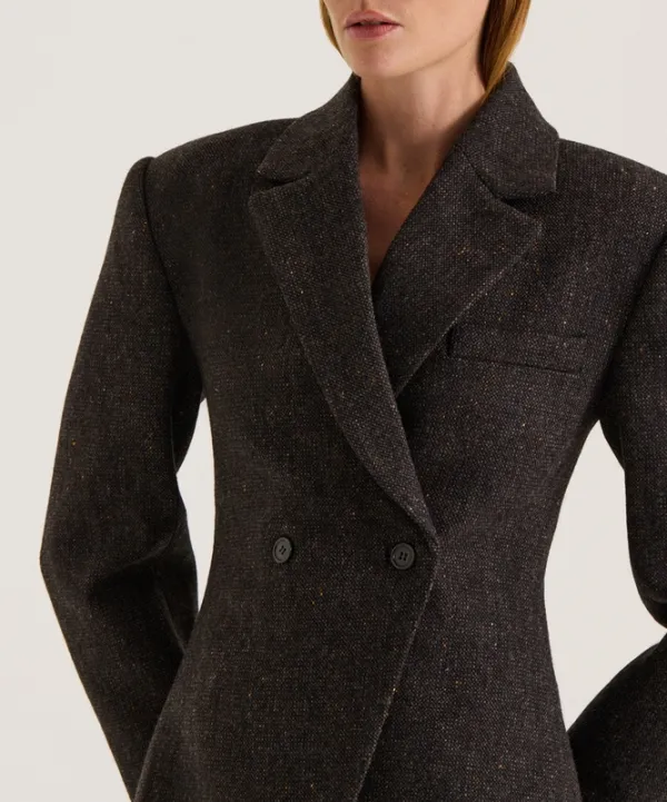 Graphite Tweed Double-Breasted Blazer