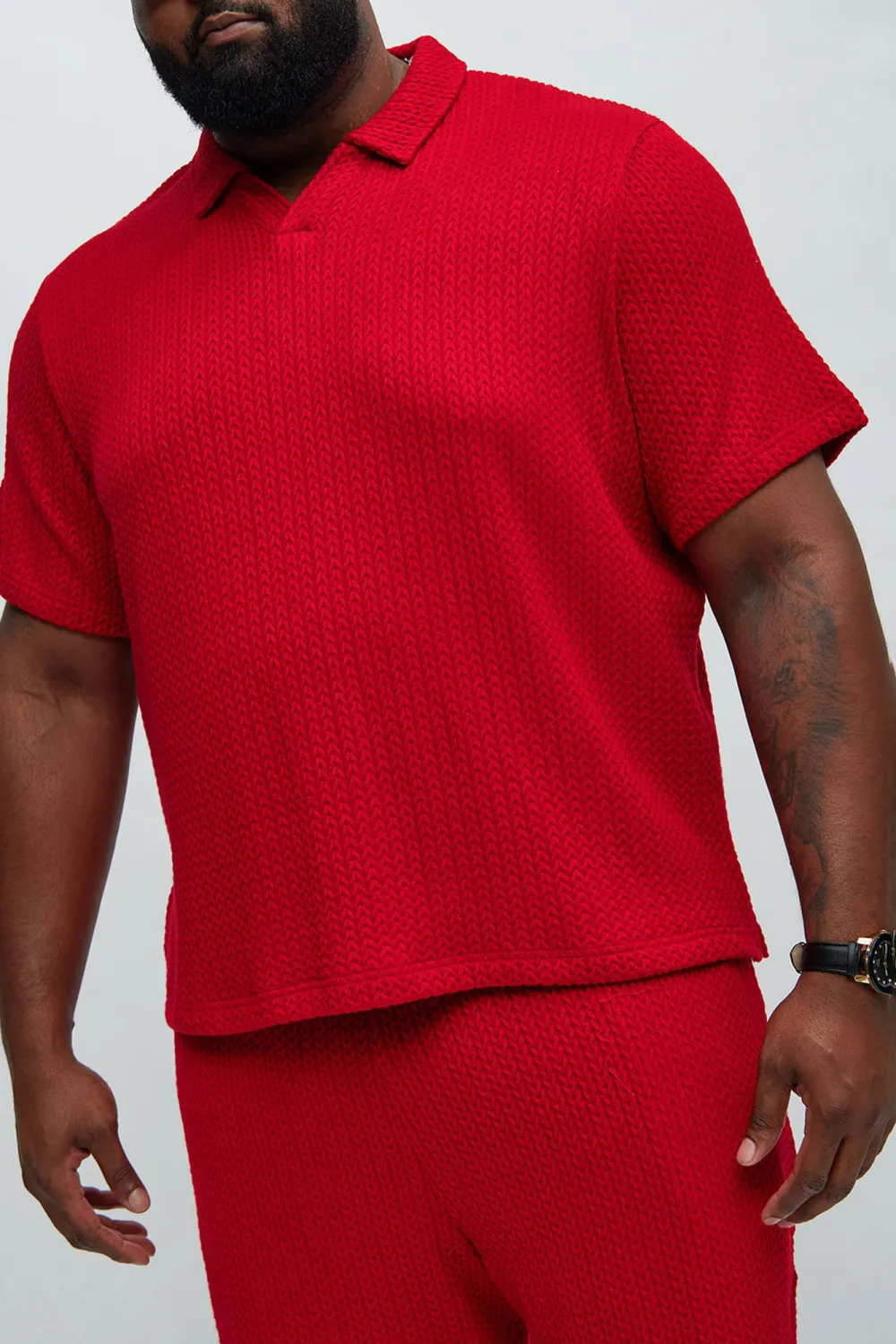 Fashion Red Textured Polo