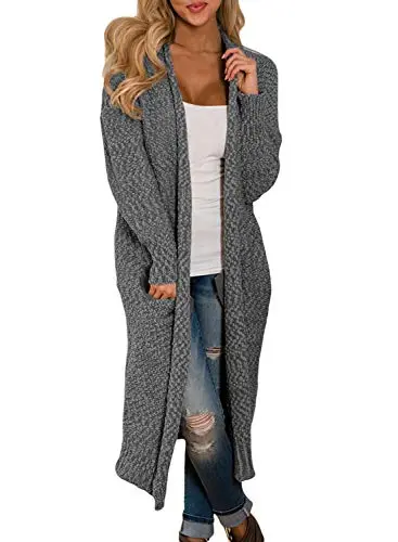 Womens Solid Casual Cozy Knit Open Front Long Cardigan Sweater