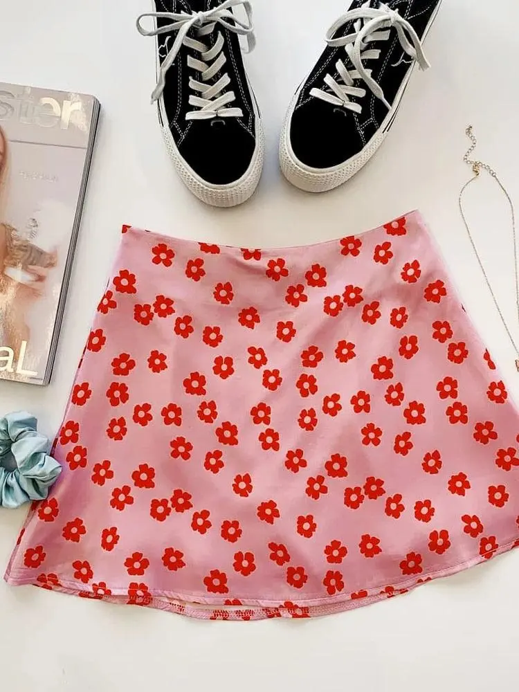 Satin Silk Floral Skirt