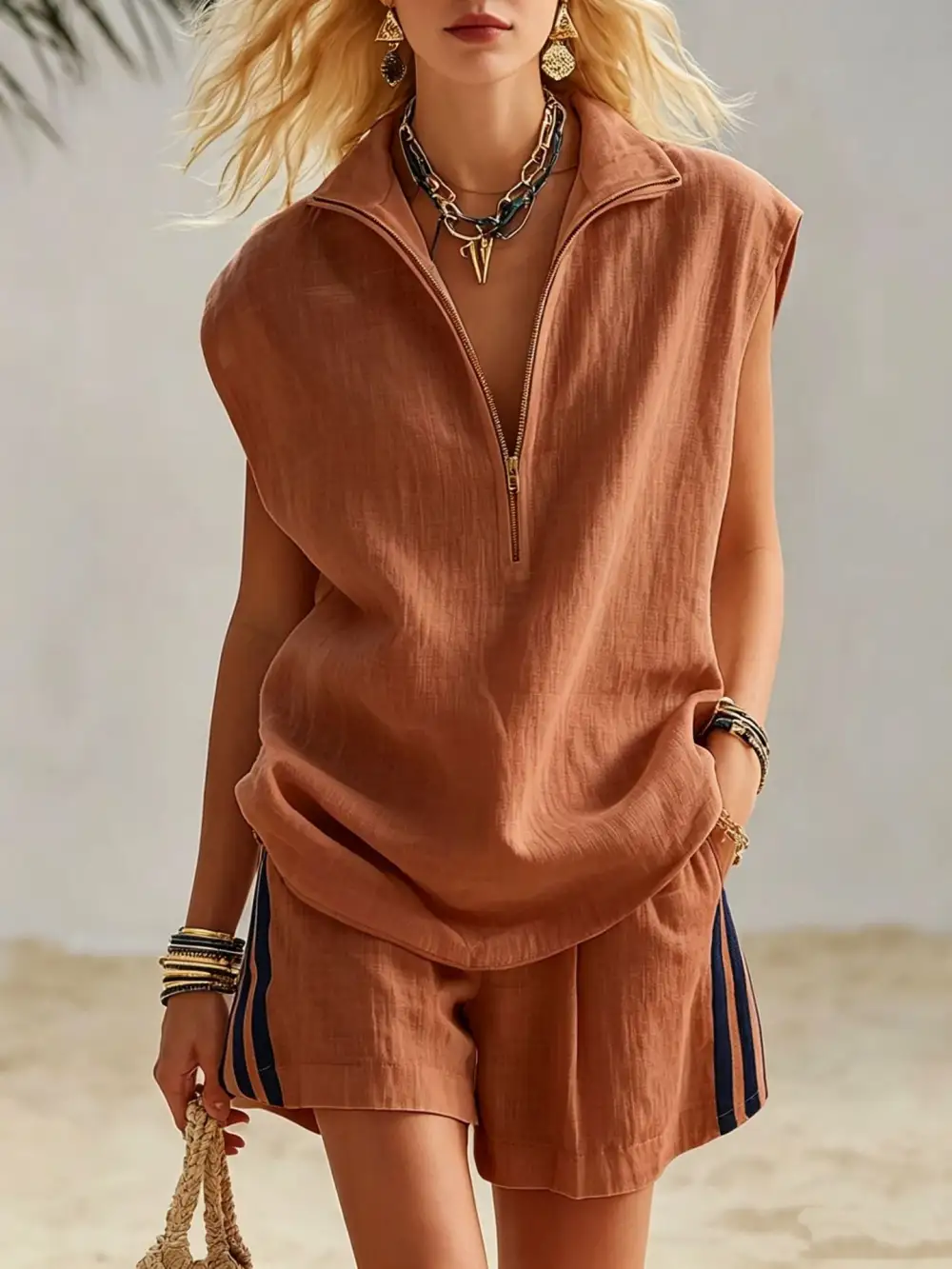 Sleeveless Zippered Casual Dress