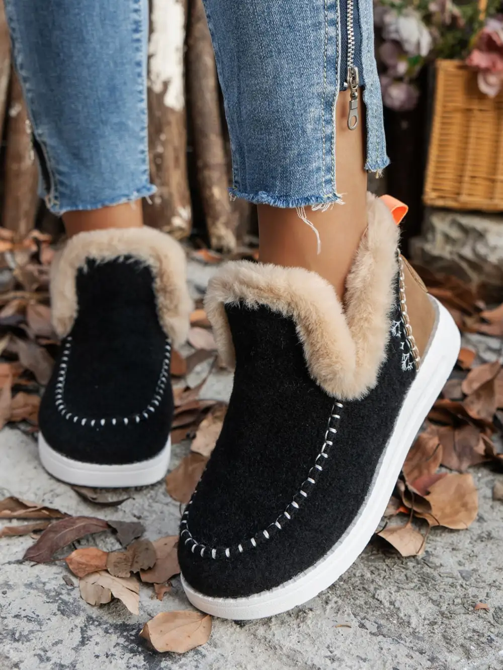 Furry Suede Round Toe Flat Boot