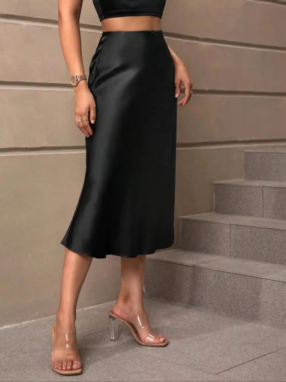 Simple Satin Midi Skirt