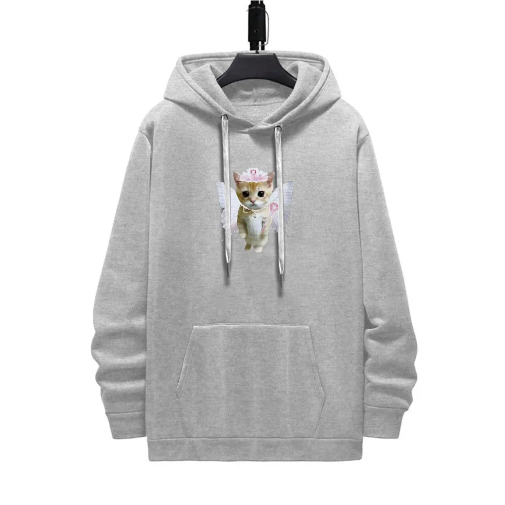 Angel Cat Pattern Printed Hoodie