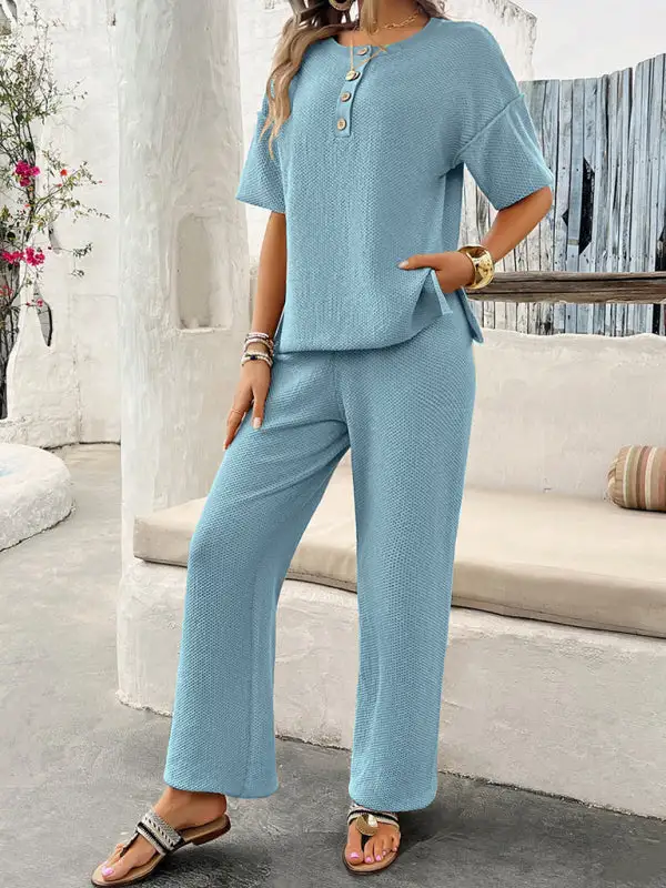 Clean Knitted Short Sleeved Trousers Suit Shorts