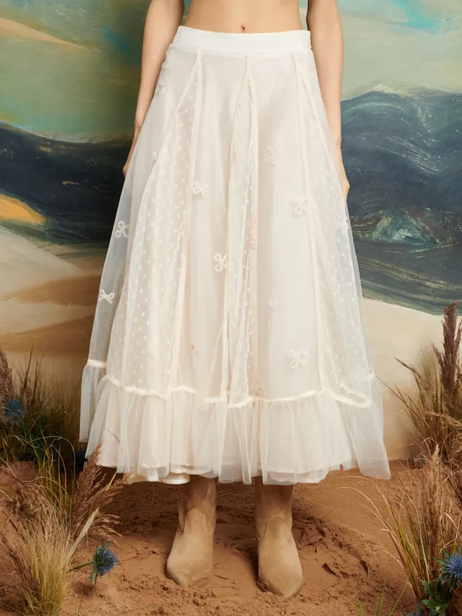 Casual Tulle Ruffle Midi Skirt